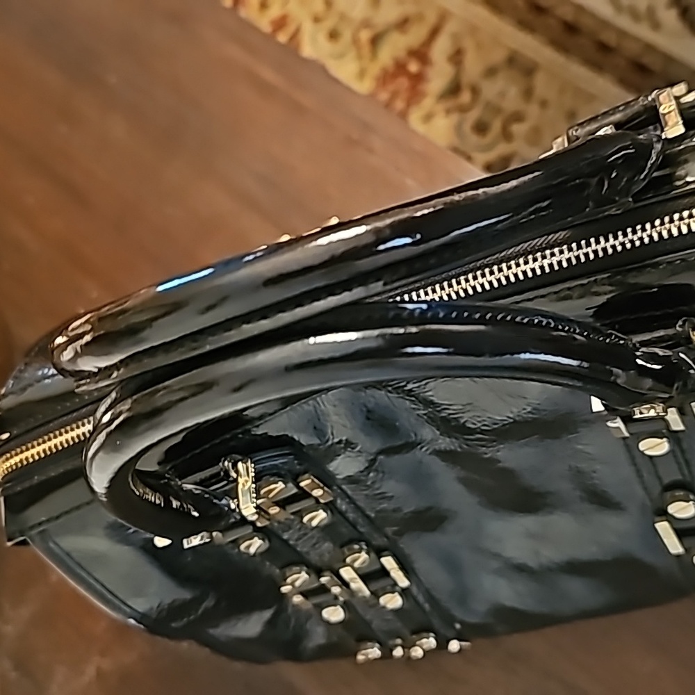 Tory Burch Black Patent Leather Studded Satchel with Gold Hardware - Picture 3 of 13